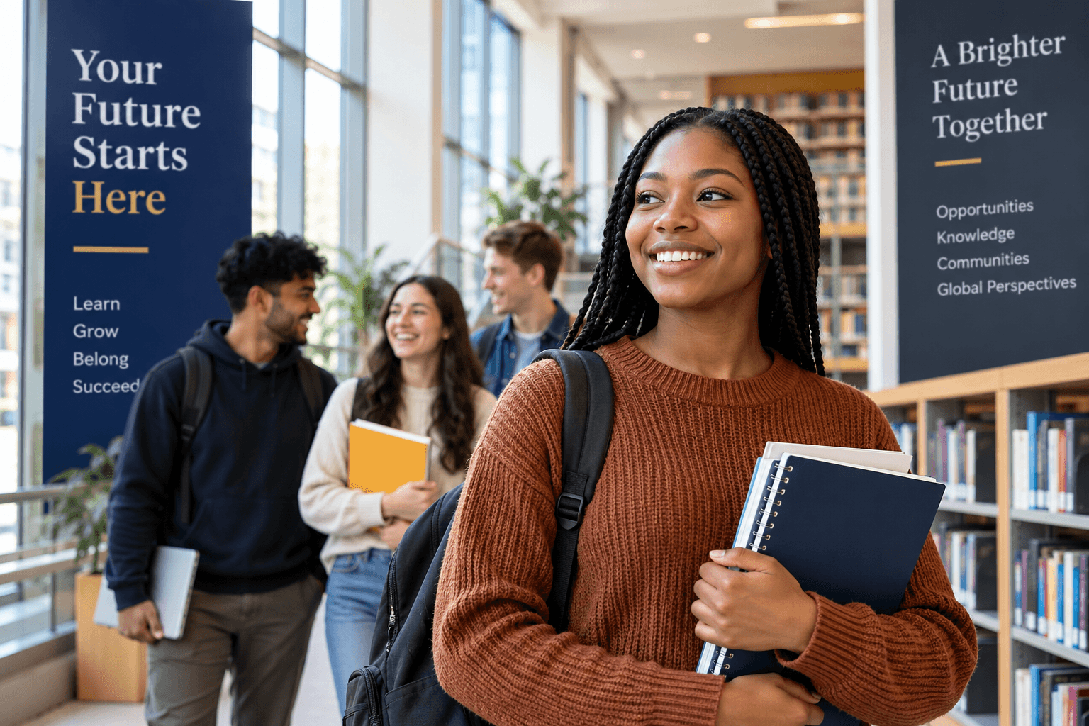Students beginning their undergraduate study journey in a university library